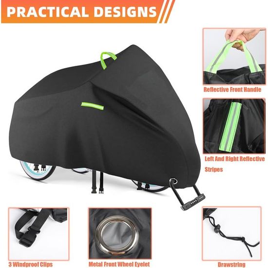 Housse Imperméable 420D Pour Tricycle Adulte – 191x77x112cm, UV, Trou De Serrure, Bandes Réfléchissantes