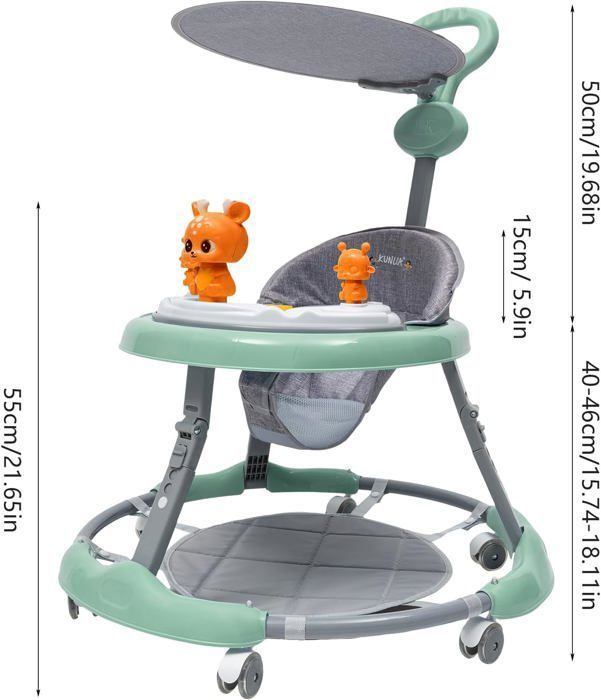 Trotteur Bébé Vert - Chariot De Marche Pour Garçons Et Filles Avec Musique, Jeux Éducatifs Et Mécanisme Stable