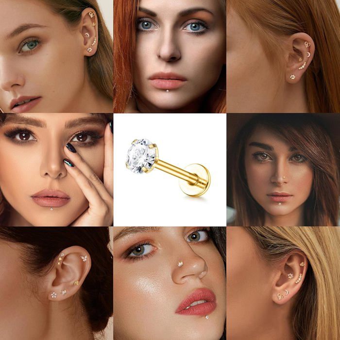 Kit 13 Piercings Acier Chirurgical Hypoallergénique – Tragus, Helix, Nez, Lèvre, Or Et Argent