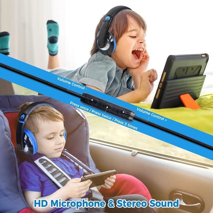 Casque Audio Enfant, Casque Filaire avec Micro pour Enfants, Serre