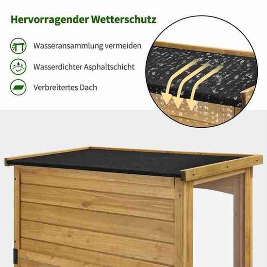 Armoire De Jardin En Bois Sapin - Abri Outils Avec Toit Asphalte - Rangement Multifonction