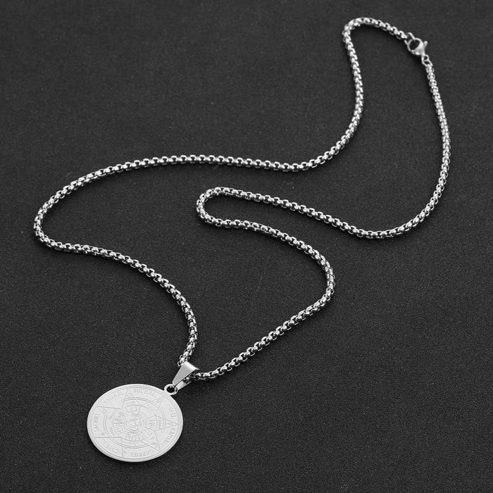 DHWEKU Collier Sceau Des 7 Archanges – Talisman Pentagramme Acier 316L – Amulette Protection Spirituelle & Chance – Homme/Femme