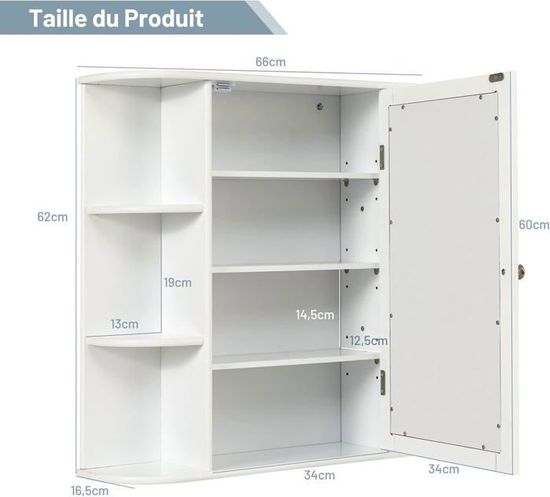 GIANTEX Armoire Salle De Bain Suspendue Blanche - Placard Mural 60x20x71cm Avec 2 Portes Et Étagères Réglables