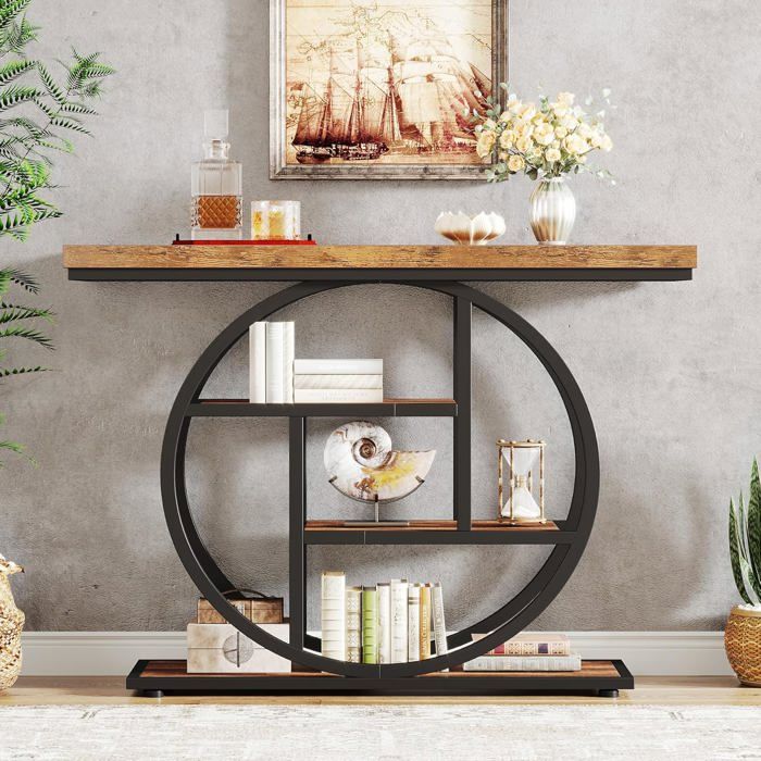 Table Basse Design Industriel Bois Métal JUSTOGO Table Console Design Industriel 105 Cm, Table D Table D'entrée Design Bois Métal