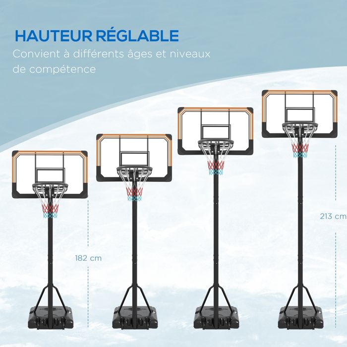 Panier De Basket Extérieur LIFEZEAL Hauteur Réglable 100-212cm - Base Lestée Avec Roulettes Pour Enfants