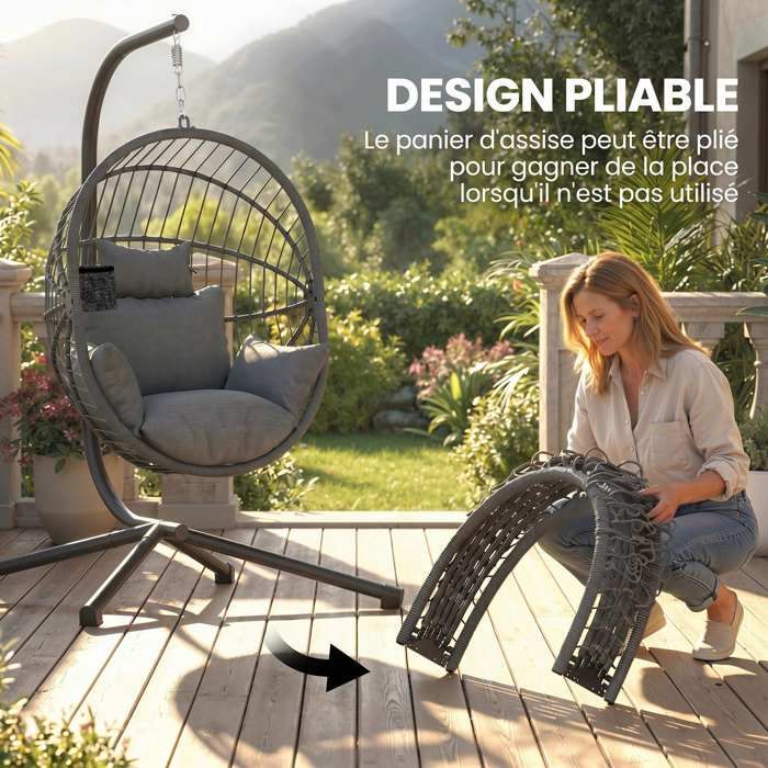 Fauteuil œuf suspendu - Outsunny - intérieur et extérieur - panier