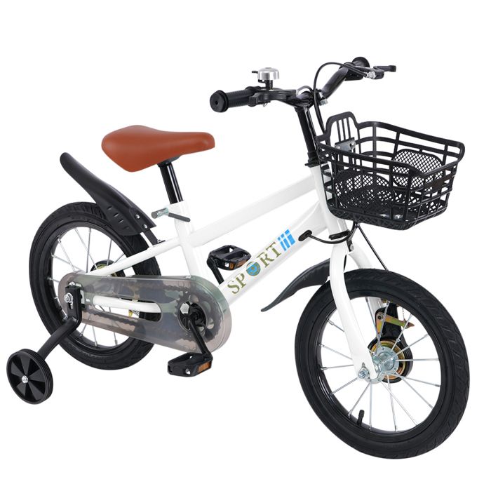 Vélo Enfant 14 Pouces – Roues Stabilisatrices – Frein à Main – Blanc – H. Siège Réglable – 2-4 Ans – 100-115 Cm