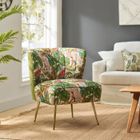 HULALA HOME Chaise de Salon avec Pieds en Métal Doré, Fauteuil à Dossier Touffeté Confortable, Fauteuil en Tissus Floral, Vert