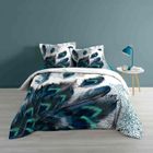 Parure de lit - Douceur d'intérieur - Plumina - Motif plumes de paon et mandalas fleurs - Bleu