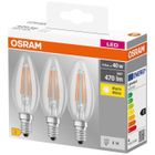 OSRAM Lot de 3 Ampoules LED E14 flamme claire 4 W équivalent à 40 W blanc chaud