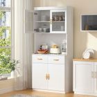 VOWNER Buffet Cuisine - Armoire Meuble, - 2 Étagères Réglables - 2 Tiroirs - 80L x 40W x 180Hcm - Blanc