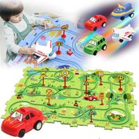 DIY Assembling Electric Trolley,2023 New 3D Puzzle Board Track Car Play Set,Puzzle Track Play with Vehicles for Toddler Kids,Vert