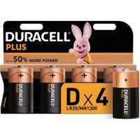 Duracell Plus, Lot De 4 Piles Alcalines Type D 1,5 Volts, Lr20 Mn1300