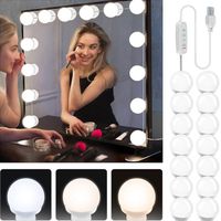 BIVGOCLS-Lumière de Miroir Kit de 14 Ampoules,Miroir LED Hollywood Dimmable,Interface USB,3 Couleurs et 10 Luminosité