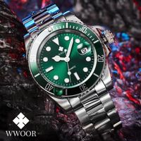 WWOOR montres de luxe hommes entièrement en acier étanche automatique date vert plongée sport quartz - montre homme
