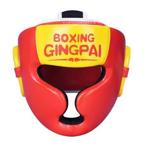 CASQUE DE BOXE - COMBAT Casque de boxe - combat,Casque de boxe en cuir PU pour enfants,protège-tête,équipement de sauna,MMA,Muay Thai- HL Red yellow