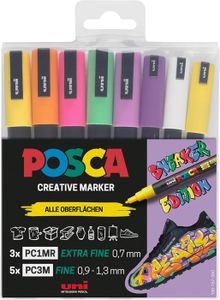 MARQUEUR uni-ball 186828 - POSCA Marker Set Sneaker Stylos, étui de 8 pièces, opaque sur les surfaces foncées.[G81]