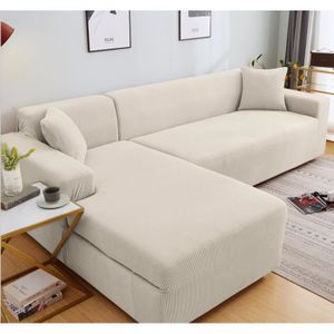 HOUSSE DE CANAPE Housse de canapé de protection 3 +2 places en L d'angle en polyester pour meubles de maison douce luxueuse - blanche