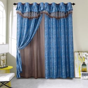 Double Rideaux Velours Oriental Motif Cercle – 280x260 Cm, Gris, œillets, Neufs