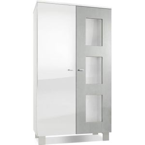 Vladon Buffet Armoire Denjo Corps en Blanc Mat//Façades en Blanc Haute Brillance et Aspect Béton Oxyde