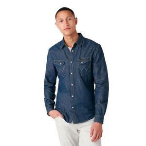 Chemise Cowboy Wrangler XL Grise 100% Coton - Boutons Pression, Occasion Comme Neuve