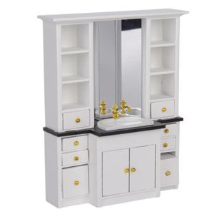 MAISON POUPÉE Mxzzand Bassin de salle de bain miniature Mini meuble de lavabo pour maison de poupée, meubles puericulture coffre Blanc