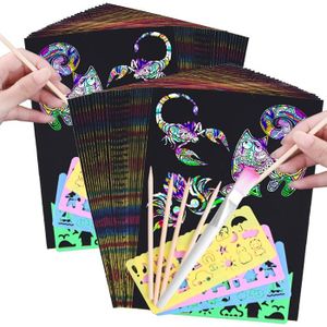 Papier à gratter 100 Pcs Dessin Gratter pour Enfants Rainbow Scratc