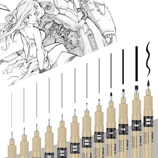 15 Stylos à Pointe Fine OFFCUP - Noir - Tailles 0,2mm à 3mm - Pour Dessin, Manga, Calligraphie