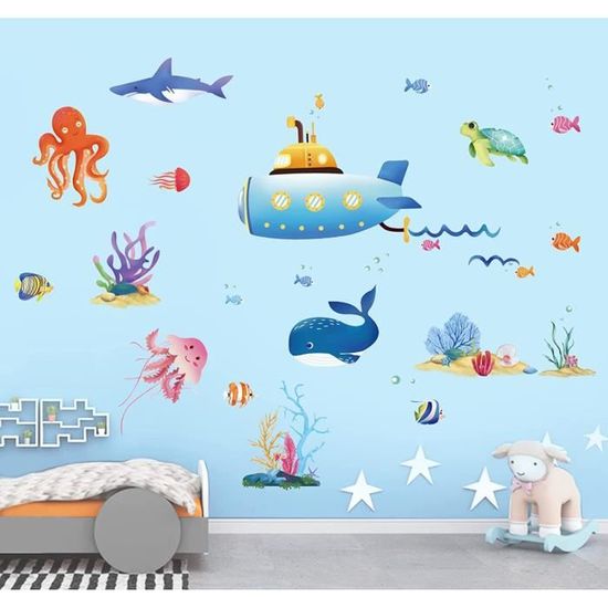 Stickers Muraux Sous-Marin - Déco Enfant Méduses, Poissons - Autocollants Amovibles Pour Chambre