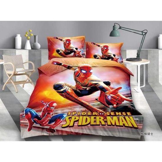 Drap Spiderman Parure De Lit Spiderman Marvel 140x200 Cm - Housse De Couette + Drap + Taie 100% Coton Pour Enfant Housse Couette Enfant Super Héros