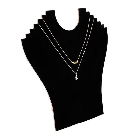 2 Présentoirs Bijoux Velours Noir - Buste Collier 21x15cm - Vitrine Bijouterie - Base Lestée