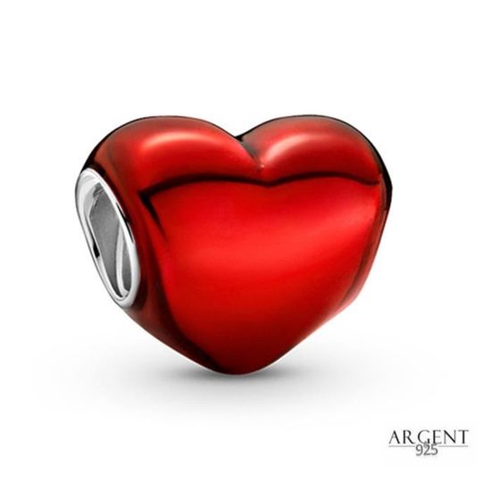 Breloque Coeur Rouge Sur Mousqueton – Charm Métal Argenté – Lot De 1 à 5 Pièces