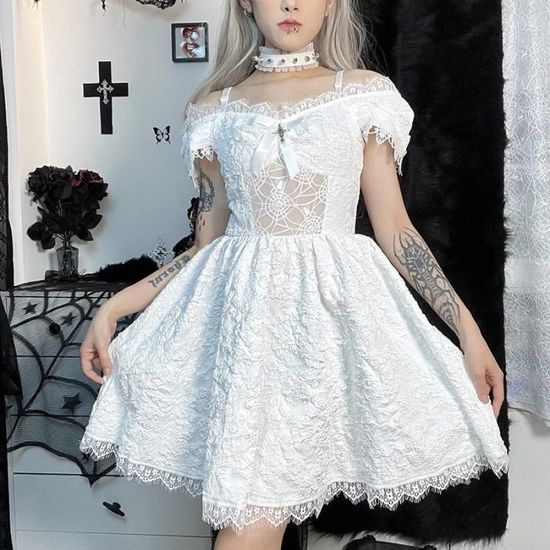 QIPOPIQ Robe Gothique Vintage En Dentelle Patchwork Pour Femmes Grande Taille Bandage Gothique Bretelles Spaghetti Robes D'Été Liquidation