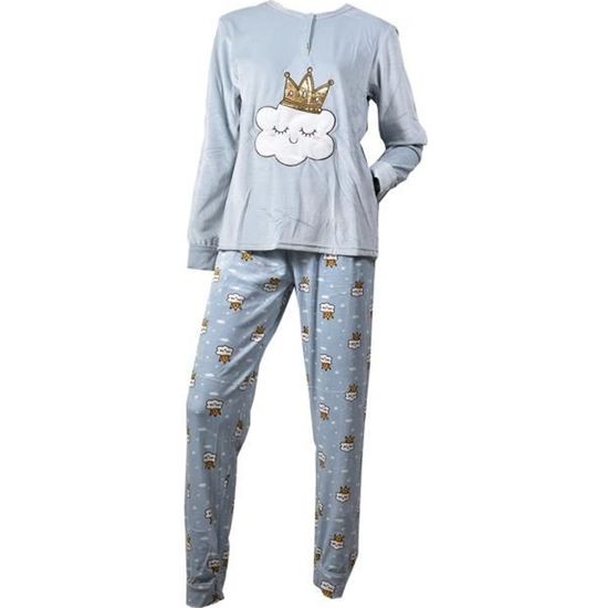 Pyjama Femme Long Cocooning Polaire 103 KING CLOUD Bleu