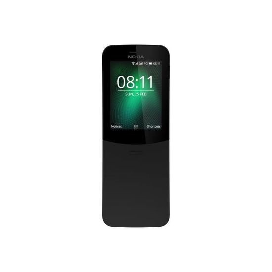 Nokia 8110 4G Téléphone mobile double SIM 4G LTE microSD slot GSM 320 x 240 pixels RAM 512 Mo 2 MP KaiOS noir