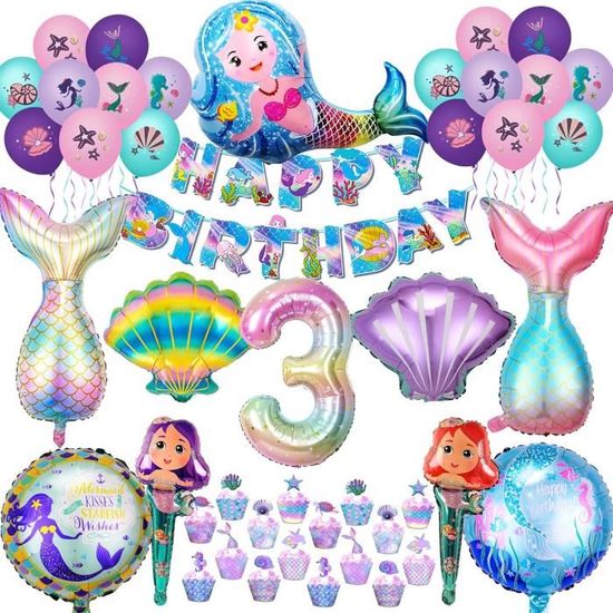 25 Pièces Ballon Anniversaire Sirene 4 Ans,Sirene Ballon En Aluminium