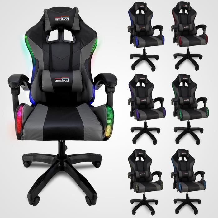 Fauteuil, Chaise De Bureau Gaming Coloris Noir & gris, Coussin Lombaire Massage Vibrant & Appui Tête