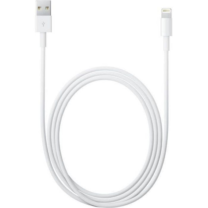 Cable USB chargeur Original Apple Lightning pour iPhone 6s/6/5/5s/5c/SE/7/7 Plus - original officiel 2M ( Blanc)