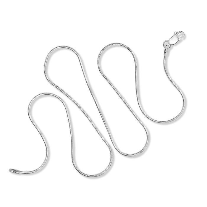 Chaine De Cou Vendue Seule Femmes Argent 925 1mm Serpent ronde Collier chaîne italienne - Griffe de homard fermoir 16-30- HHERY