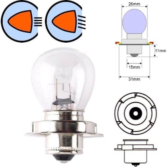 AMPOULE 12V 35W P26S PHARE SCOOTER MOTO MOBYLETTE PEUGEOT 103 MBK 51 HONDA VESPA PIAGGIO CIAO AVANT YAMAHA CYCLOMOTEUR SUZUKI