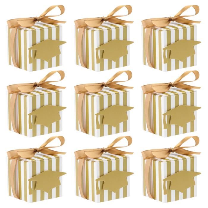 NUOLUX 50PCS Boîte de faveur de bonnet de doctorat en papier à rayures dorées pour l'obtention du CONFETTIS - CANON A CONFETTIS