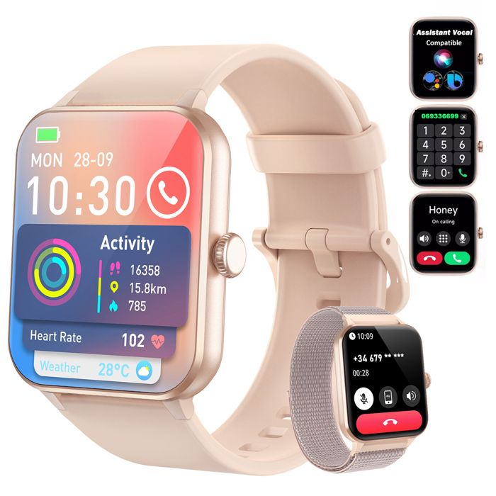Blackview Montre Connectée Femme d’Appel Bluetooth 1,83'' HD Smartwatch Sportif Lecteur Musique SpO2 Sommeil Météo Android iOS Rose