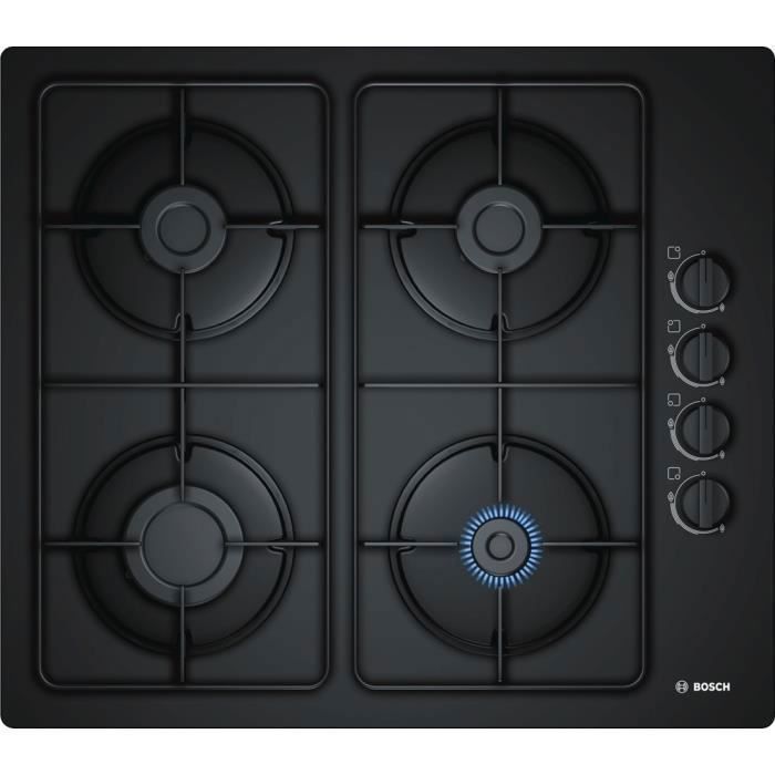 Bosch Serie 2 POP6B6B80, Intégré, Cuisinière à gaz, Verre-céramique, Noir, Acier inoxydable, 1000 W