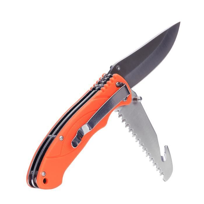 COUTEAU BUSHCRAFT ORANGE A DEUX LAMES 8 CM ( COUTEAU / SCIE ) FOSCO
