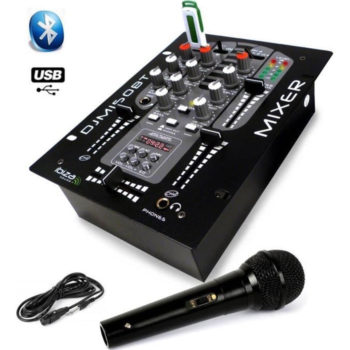 Table de mixage USB Bluetooth 2 voies - 5 canaux DJM-150-USB-BT + Micro Dynalique DJ