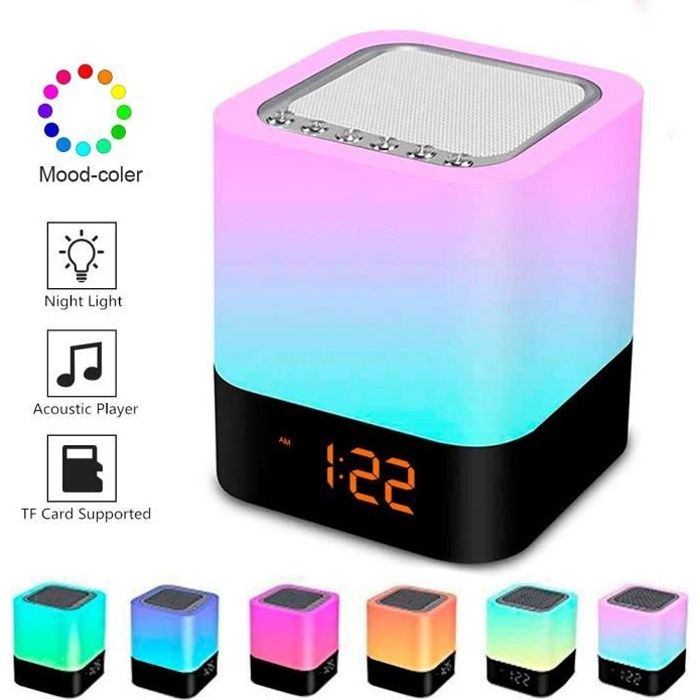 Enceintes bluetooth Réveil Touch Lampe LED lecteur MP3 / radio et éclairage d'ambiance