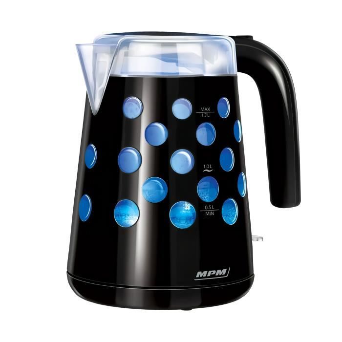 Bouilloire électrique rétro-éclairée 1,7 L sans fil filtre anti-calcaire MPM MCZ-86 2200W Noir