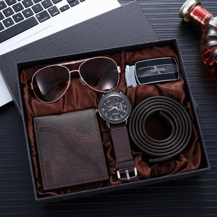 SHARPHY Coffret cadeau montre homme + lunettes de soleil hommes + briquet + portefeuille + ceinture - brun la créativité amende