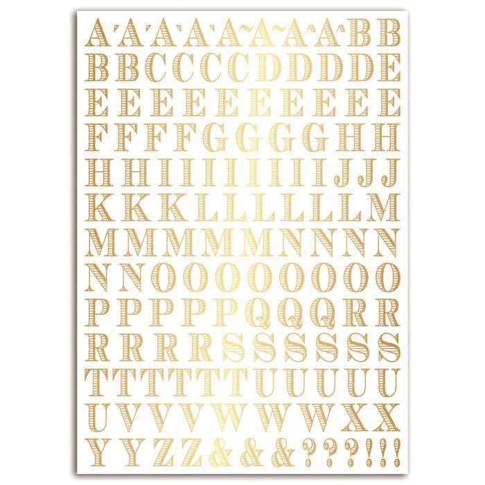 TOGA Planche de transferts alphabet Stockholm en lettres dorées