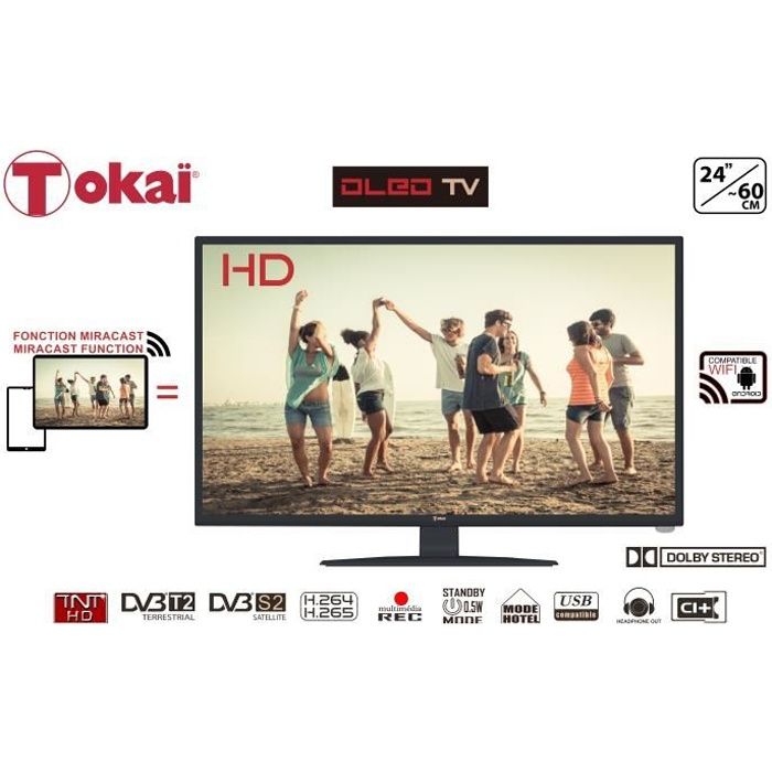 TOKAÏ Télévision MIRACAST HD 24 POUCES ~ 60 CM Wifi smartphones